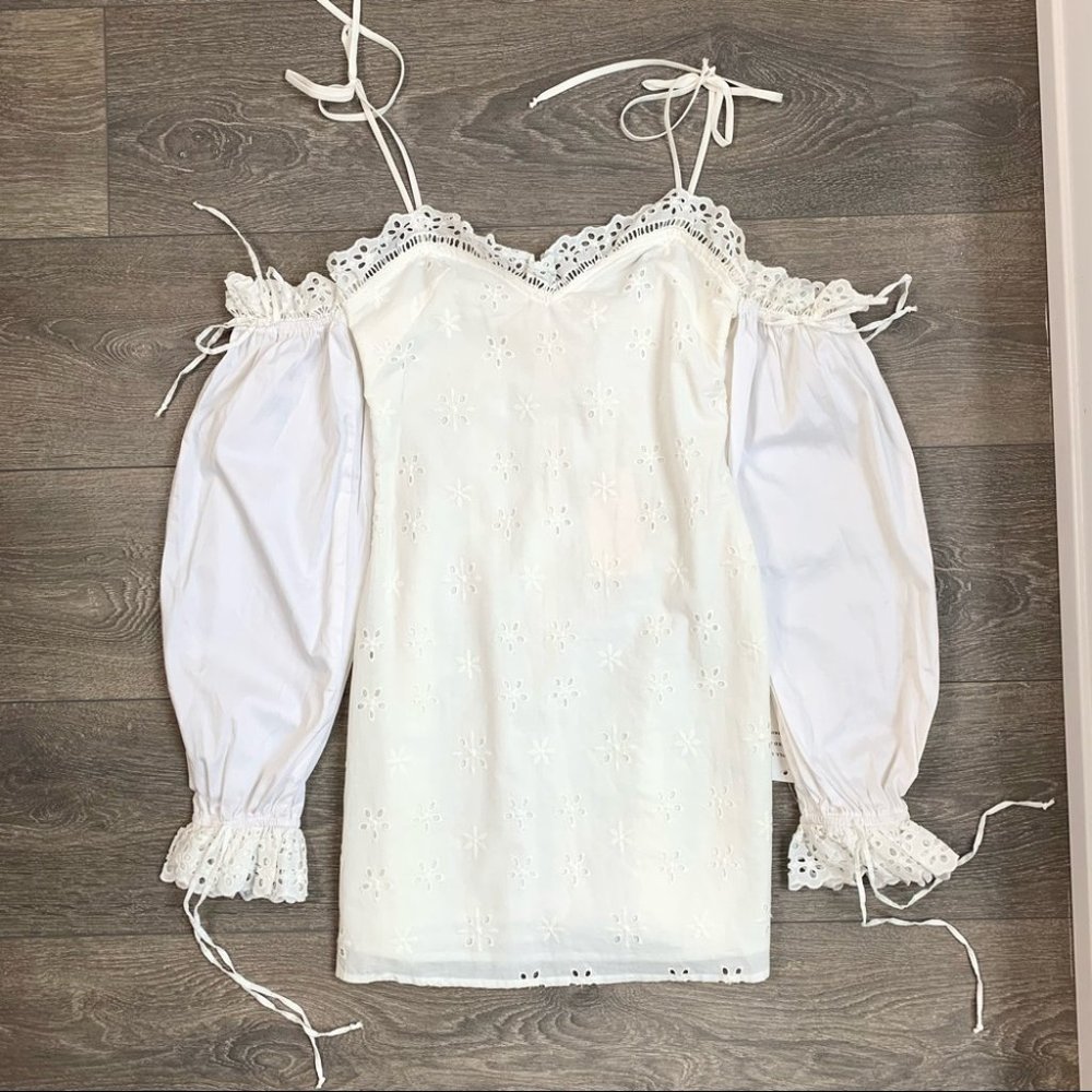 For Love & Lemons Vera Eyelet Ruffle Lace Mini Dress White Size Small - Picture 2 of 16